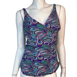 🤑 4/$24 ASSETS By Sara Blakely Blue Multi Color Paisley Tankini Swimsuit‎ Top